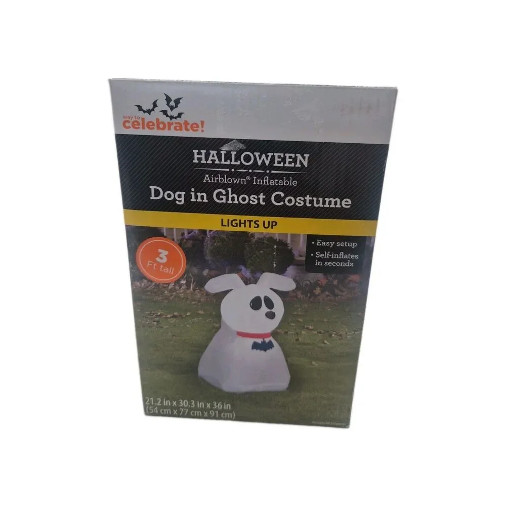 Dog In Ghost Costume Spooky Halloween Outdoor Yard Inflatable 3ft New